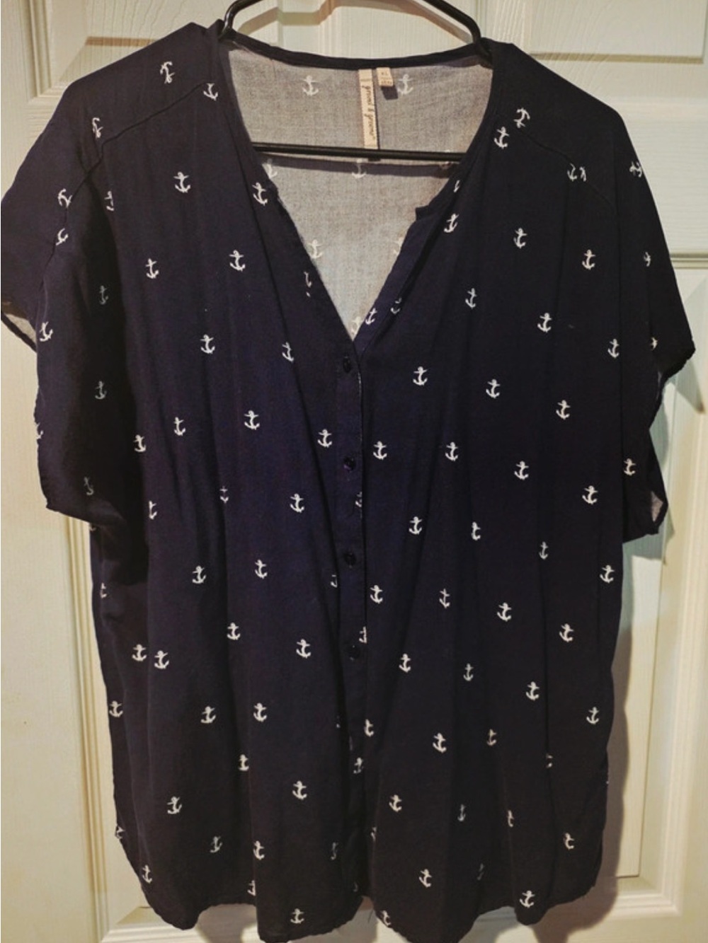 grand & greene Navy Blouse with White Anchor Print